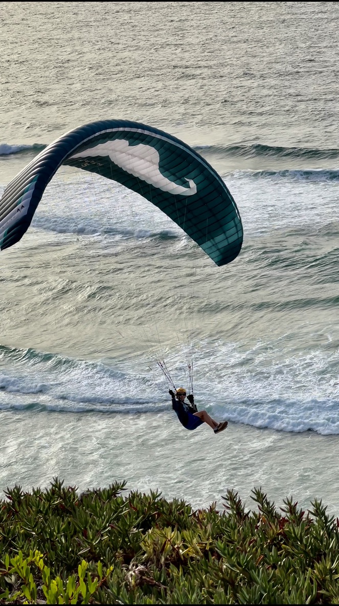 Parakite pilot soaring along the coast